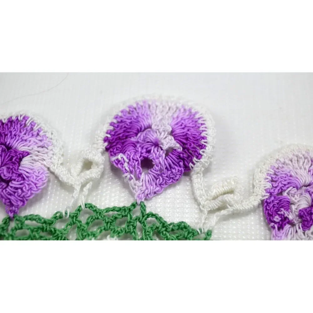 Vintage Round White & Purple Handmade Crochet Doily‎ 10.5